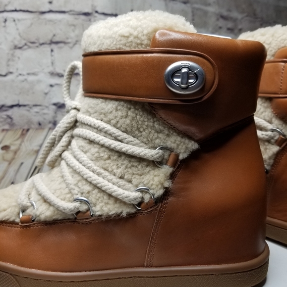 Coach Monroe Leather/Shearling Saddle Boots - Picture 4 of 8